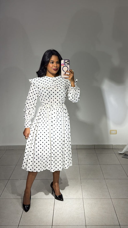 Vestido Largo mangas largas POLCA DOTS